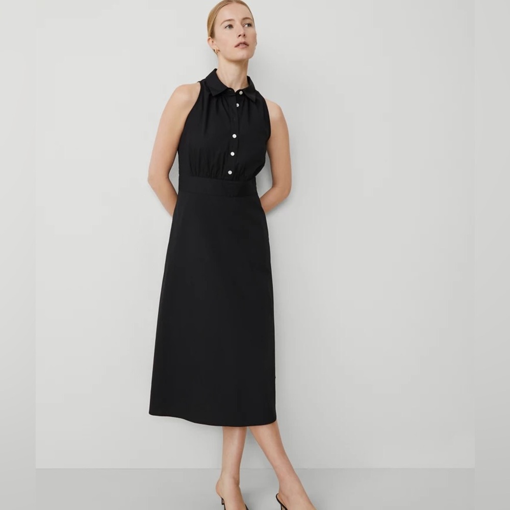 Ann Taylor Black Midi Dress with Button Detail